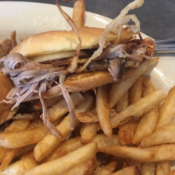 Fitz's SoCo - Pulled pork sandwich with root beer barbecue sauce . Fries were amazing - American Near Me - Sappington, Missouri Fitz's SoCo - Pulled pork sandwich with root beer barbecue sauce . Fries were amazing - American Near Me - Sappington, Missouri