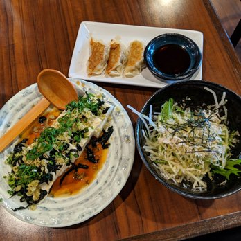 Wagaya - Cold Tofu Crunch, Set C (Daikon Salad & Gyoza) at Lunch - Ramen Near Me - Honolulu, Hawaii