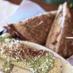 The Tattooed Moose - Chicken salad sandwich with elote