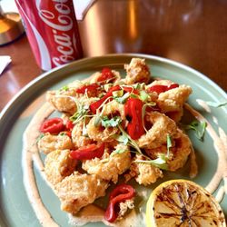 Henceforth - Calamari with pickled Fresno chiles, chipotle aioli, & lemon. $14 (July 2026)