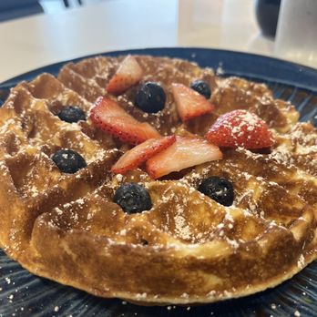 Early Bird Cafe - Waffle with 'berries' and mascarpone.  Still looking for mascarpone $10 for waffle - Breakfast & Brunch Near Me - Richmond, Texas