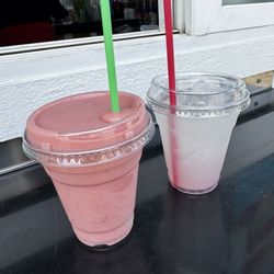 Strawberry banana smoothie and lavender lemonade