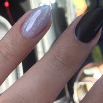 Zendo Nail Spa - Matte black and pink holo acrylic over my natural nails by Phoebe! - Nail Salons Near Me - Costa Mesa, California Zendo Nail Spa - Matte black and pink holo acrylic over my natural nails by Phoebe! - Nail Salons Near Me - Costa Mesa, California