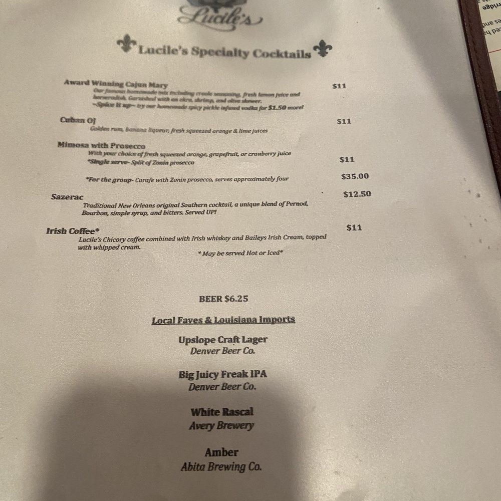 Lucile's Creole Cafe - Drink menu - Cajun/Creole Near Me - Denver, Colorado