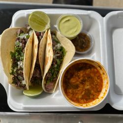 Ribeye tacos and charro beans