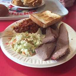 Beef barbecue with Texas toast and coleslaw and baked beans