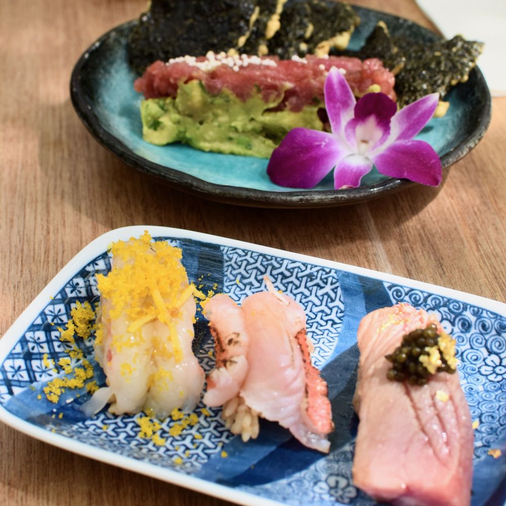 Sushi Lab Rooftop - shrimp ebi with pollen, hamachi, toro ($120 omakase) - Japanese Near Me - New York, New York Sushi Lab Rooftop - shrimp ebi with pollen, hamachi, toro ($120 omakase) - Japanese Near Me - New York, New York
