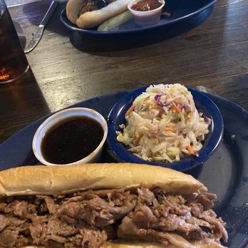 Ribs Hickory Pit BBQ - Ribeye sandwich au jus and coleslaw, brisket sandwich with sautéed green beans - Barbeque Near Me - Cedar Crest, New Mexico