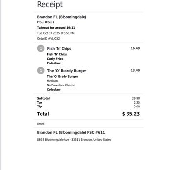 Beef 'O' Brady's - Receipt - Pubs Near Me - Brandon, Florida