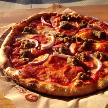 Blaze Pizza - The Meat Eater: pepperoni, crumbled meatballs, red onion, mozzarella, red sauce - Pizza Near Me - College Park, Maryland Blaze Pizza - The Meat Eater: pepperoni, crumbled meatballs, red onion, mozzarella, red sauce - Pizza Near Me - College Park, Maryland