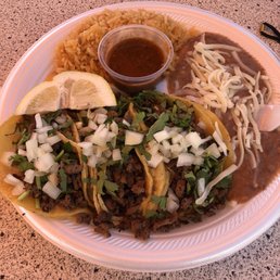 Tacos, beans and rice.