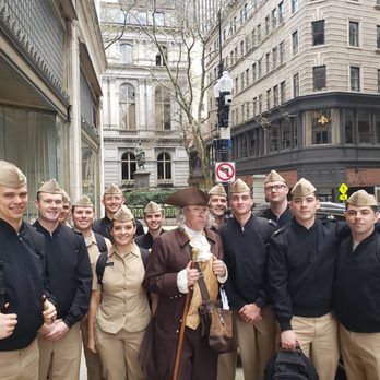 1776 Boston Tours, Dr Benjamin Franklin - USA Cadets meet Dr Franklin - Historical Tours Near Me