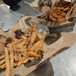 Truffle fries and fried pickles Truffle fries and fried pickles