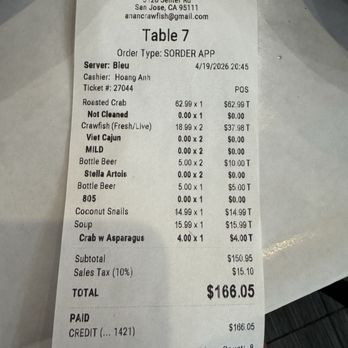 Oc Lau Nuong Restaurant - Our bill - Seafood Near Me - San Jose, California Oc Lau Nuong Restaurant - Our bill - Seafood Near Me - San Jose, California