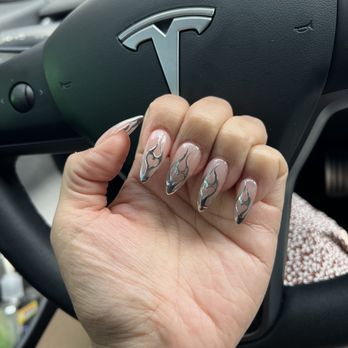 Luxe Nails - Chrome heart flames gel-x by my fav Kylie - Nail Salons Near Me - Buena Park, California