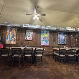 Seating area decor with Hawaiian themed pictures on the wall Seating area decor with Hawaiian themed pictures on the wall