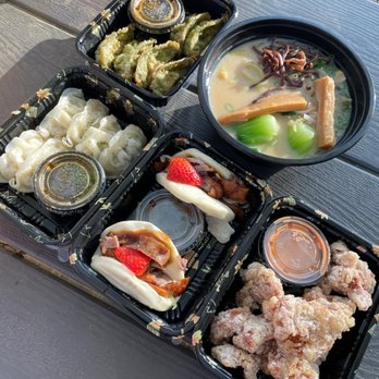 Waku Waku Ramen Chinatown - Karage, Samurai Duck Bun, pork Gyoza, Vegetable gyoza, Vegetable Miso Ramen - Ramen Near Me - Boston, Massachusetts Waku Waku Ramen Chinatown - Karage, Samurai Duck Bun, pork Gyoza, Vegetable gyoza, Vegetable Miso Ramen - Ramen Near Me - Boston, Massachusetts