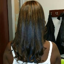 Badazz Hair By Cynthia - Highlights with extensions. Straightened natural hair.