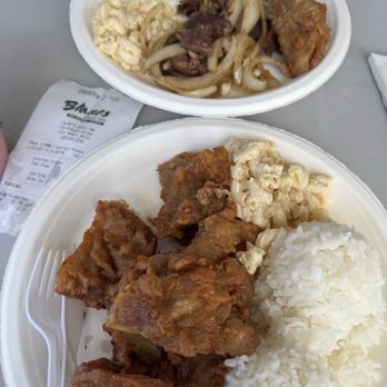 Blane's Drive Inn - Chopped Steak and Boneless Chicken plate- had more pieces, had eaten a few! - Hawaiian Near Me - Hilo, Hawaii Blane's Drive Inn - Chopped Steak and Boneless Chicken plate- had more pieces, had eaten a few! - Hawaiian Near Me - Hilo, Hawaii
