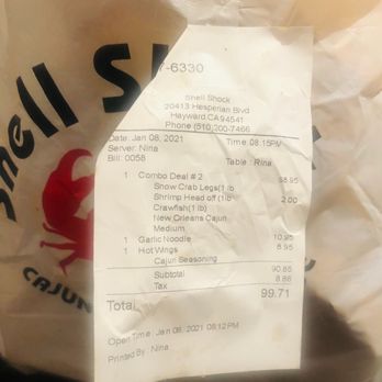 Shell Shock Seafood House - Here's my receipt! - Seafood Near Me - Hayward, California Shell Shock Seafood House - Here's my receipt! - Seafood Near Me - Hayward, California