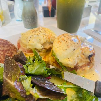 Awake - Crab Cake Benedict with dressed greens - Breakfast & Brunch Near Me - Dallas, Texas