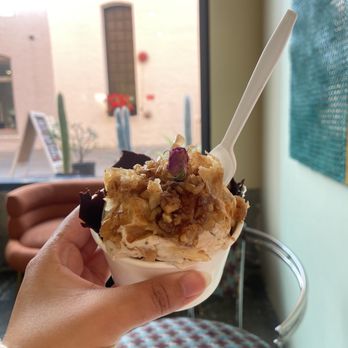 Kinrose Creamery - Half scoops of the walnut baklava and lavashak - Ice Cream & Frozen Yogurt Near Me - Pasadena, California Kinrose Creamery - Half scoops of the walnut baklava and lavashak - Ice Cream & Frozen Yogurt Near Me - Pasadena, California