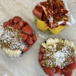 Fruity loco - Acai bowls ($12.99) and small fruit cocktail ($10.99)