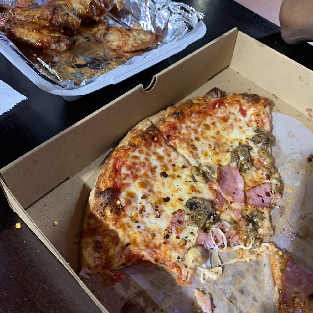 Small Cheese Pizza 12" with mushrooms and ham. Small Cheese Pizza 12" with mushrooms and ham.