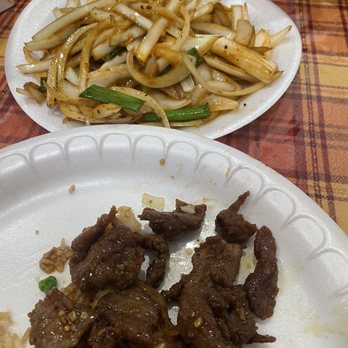 China Wok Express - Mongolian Beef, a whole plate if onions and very little beef. - Chinese Near Me - Whittier, California China Wok Express - Mongolian Beef, a whole plate if onions and very little beef. - Chinese Near Me - Whittier, California