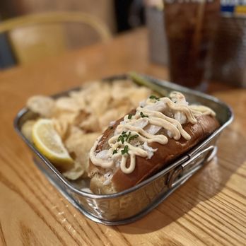 Brooklyn Crab - a hot dog with a side of potato salad - Seafood Near Me - Brooklyn, New York