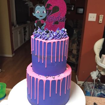 Arehely Cakes - two tiered cake with purple and blue icing - Custom Cakes Near Me Arehely Cakes - two tiered cake with purple and blue icing - Custom Cakes Near Me