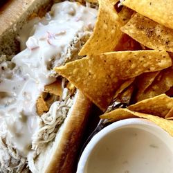 TopZ Sandwich Company - Chicken queso crunch sandwich and chips