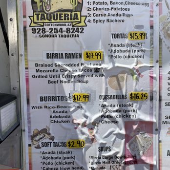Sonora Taqueria - Menu - Mexican Near Me - Cottonwood, Arizona Sonora Taqueria - Menu - Mexican Near Me - Cottonwood, Arizona
