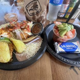 #2 Combo includes 2 tacos, your choice, rice beans, taco salsa, drink, chips n salsa. Added a Shrimp Coctail #2 Combo includes 2 tacos, your choice, rice beans, taco salsa, drink, chips n salsa. Added a Shrimp Coctail