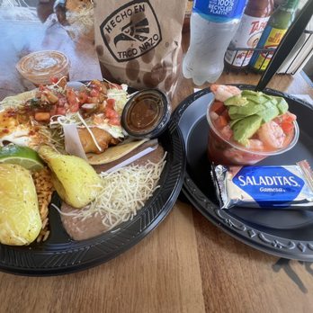 Taco Nazo - #2 Combo includes 2 tacos, your choice, rice beans, taco salsa, drink, chips n salsa. Added a Shrimp Coctail - Tacos Near Me - La Puente, California Taco Nazo - #2 Combo includes 2 tacos, your choice, rice beans, taco salsa, drink, chips n salsa. Added a Shrimp Coctail - Tacos Near Me - La Puente, California