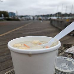 Olympia Seafood Company - Cup of chowder on the dock
