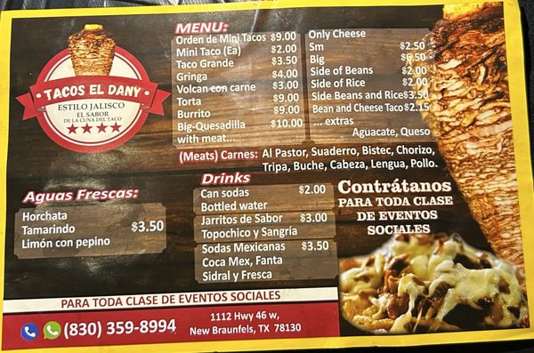 Menu photo 1 Tacos El Dany New Braunfels, TX Menu photo 1 Tacos El Dany New Braunfels, TX
