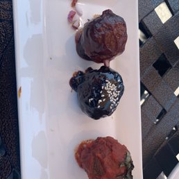 Meatball Trio. I pushed the onions off the bbq one. All three were great!