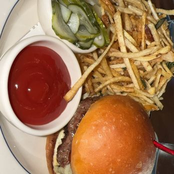Clark's Oyster Bar - Happy hour gourmet burger $13 m-f from 3 - 5 pm and probs limited time only - Desserts Near Me - Montecito, California Clark's Oyster Bar - Happy hour gourmet burger $13 m-f from 3 - 5 pm and probs limited time only - Desserts Near Me - Montecito, California