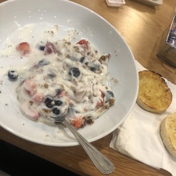 Good Evans - Yogurt bowl (all mixed up), English muffin, Cambridge slightly in the back - Breakfast & Brunch Near Me - Kearney, Nebraska Good Evans - Yogurt bowl (all mixed up), English muffin, Cambridge slightly in the back - Breakfast & Brunch Near Me - Kearney, Nebraska