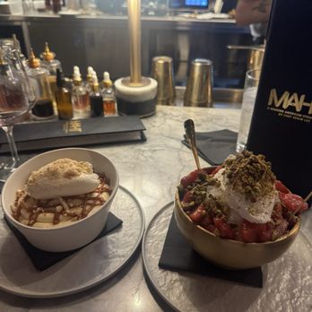 MAHT - Banana Pudding and Bingsu (strawberry sort of ice cream with shaved milk strawberries and pistachios) - Steakhouses Near Me - Oklahoma City, Oklahoma