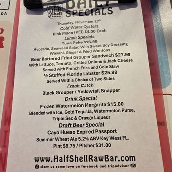 Half Shell Raw Bar - menu - Seafood Near Me - Key West, Florida Half Shell Raw Bar - menu - Seafood Near Me - Key West, Florida