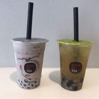 Kung Fu Tea - Cary - Left: Taro Milk Tea with Bubbles Right: Honey Lemonade with Bubbles - Bubble Tea Near Me - Cary, North Carolina Kung Fu Tea - Cary - Left: Taro Milk Tea with Bubbles Right: Honey Lemonade with Bubbles - Bubble Tea Near Me - Cary, North Carolina
