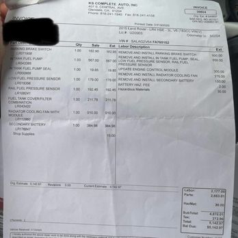 KS Complete Auto - Invoice - Auto Repair Near Me - Glendale, California