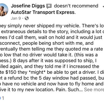 AutoStar Transport Express - Facebook reviews from other customers - Vehicle Shipping Near Me - Miami, Florida