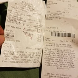 Amy's Hallmark Shop - Shocking comparison of refund policy on receipt between an independently owned and a corporate Hallmark store.
