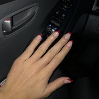 Relax Nails & Spa - Full set with red tips - Nail Salons Near Me - Austin, Texas