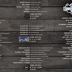 Evaporated Tech - Our juice menu.