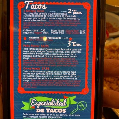 Menu photo 5 3 Amigos Montreal, QC Menu photo 5 3 Amigos Montreal, QC