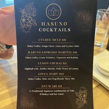 Hasuno  - Cocktail menu - Sushi Bars Near Me - Indianapolis, Indiana